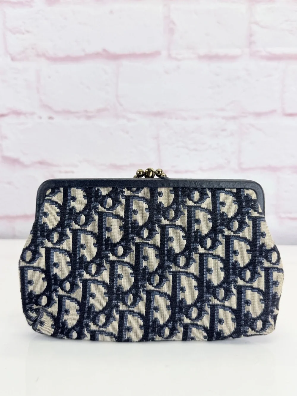 Christian Dior Trotteur Vintage Classic Navy Kisslock Vintage Clasp Wallet